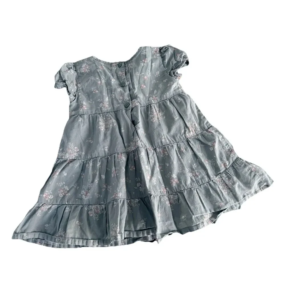 OshKosh Bgosh Toddler Girl 2T Sage Green Floral Tiered Dress Short Sleeve Ruffle